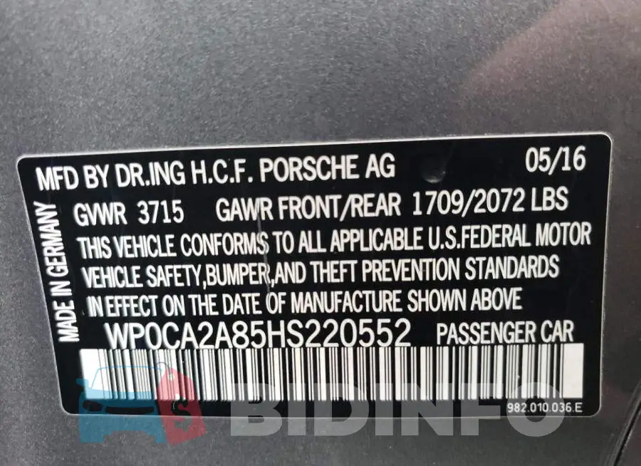 WP0CA2A85HS220552 Photo# 12