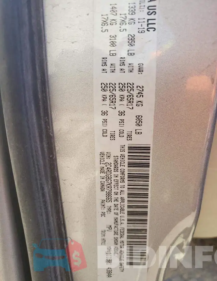 2C4RDGBG7KR798665 Photo# 13