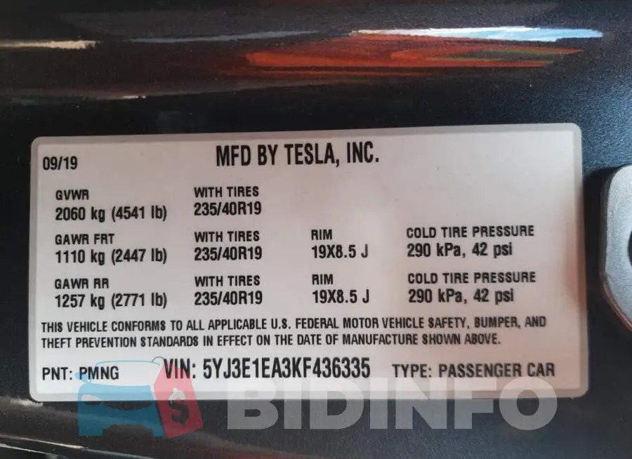 5YJ3E1EA3KF436335 Photo# 12