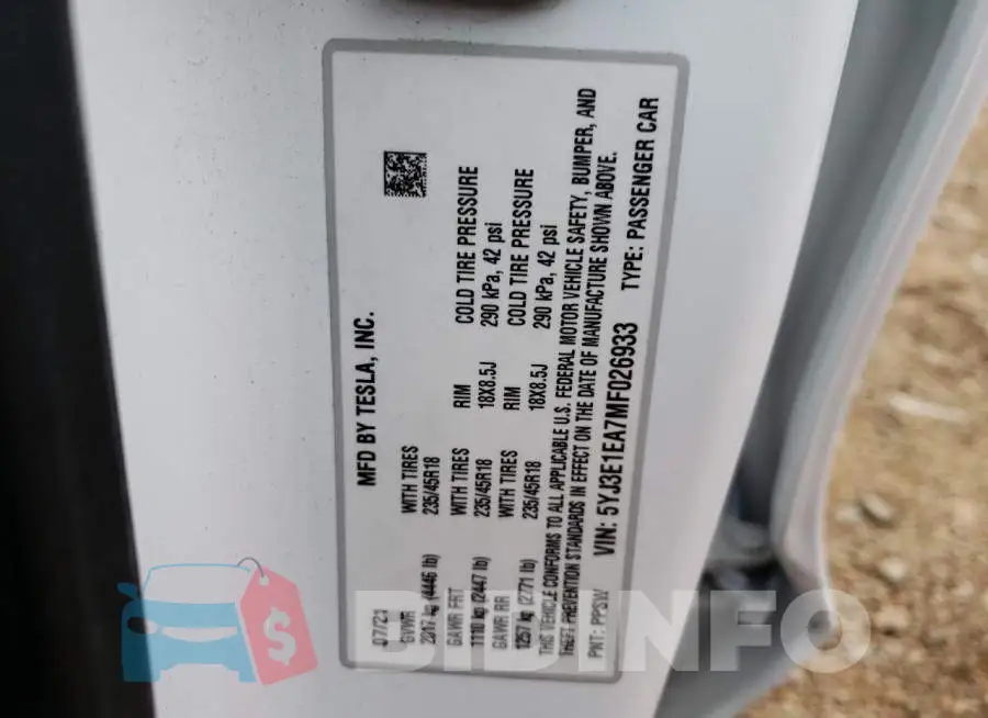 5YJ3E1EA7MF026933 Photo# 12