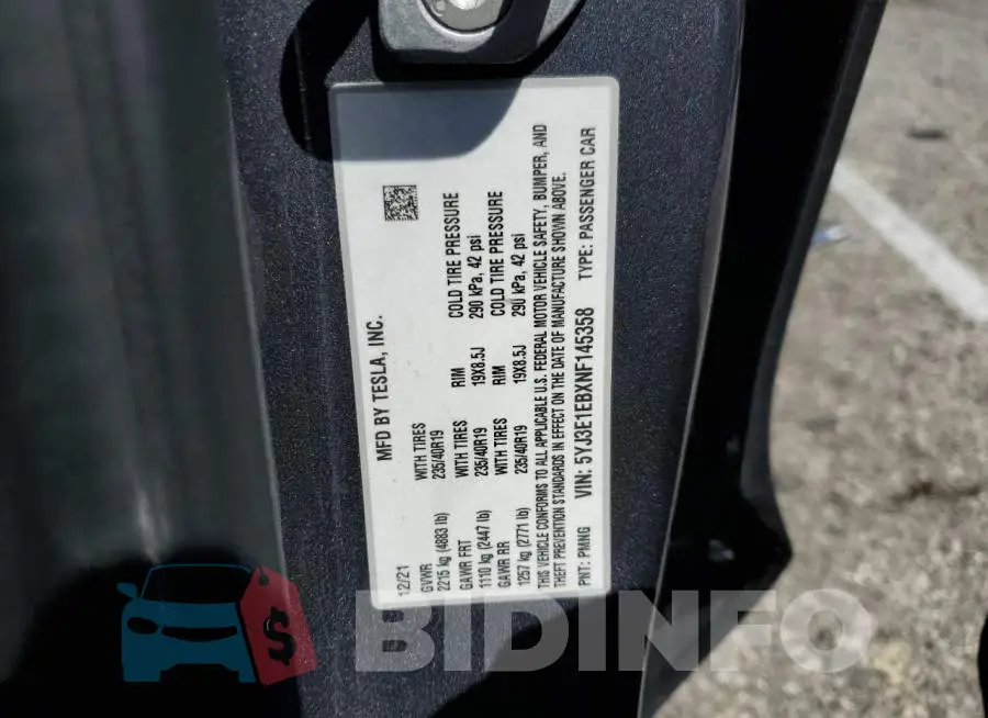 5YJ3E1EBXNF145358 Photo# 13