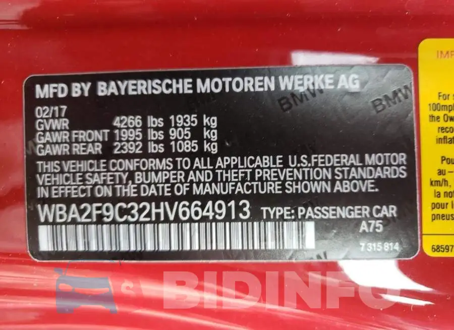 WBA2F9C32HV664913 Photo# 12