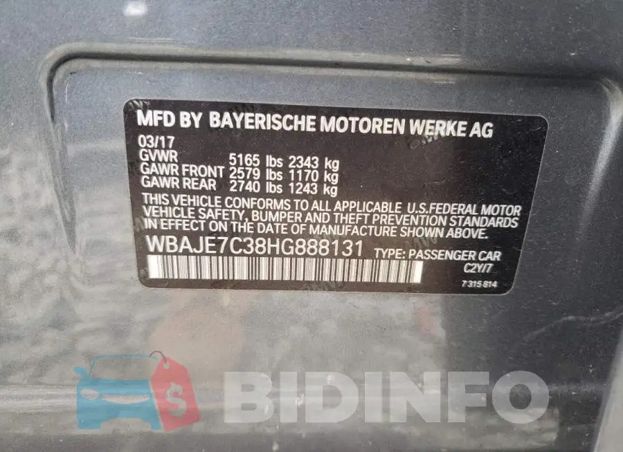 WBAJE7C38HG888131 Photo# 13
