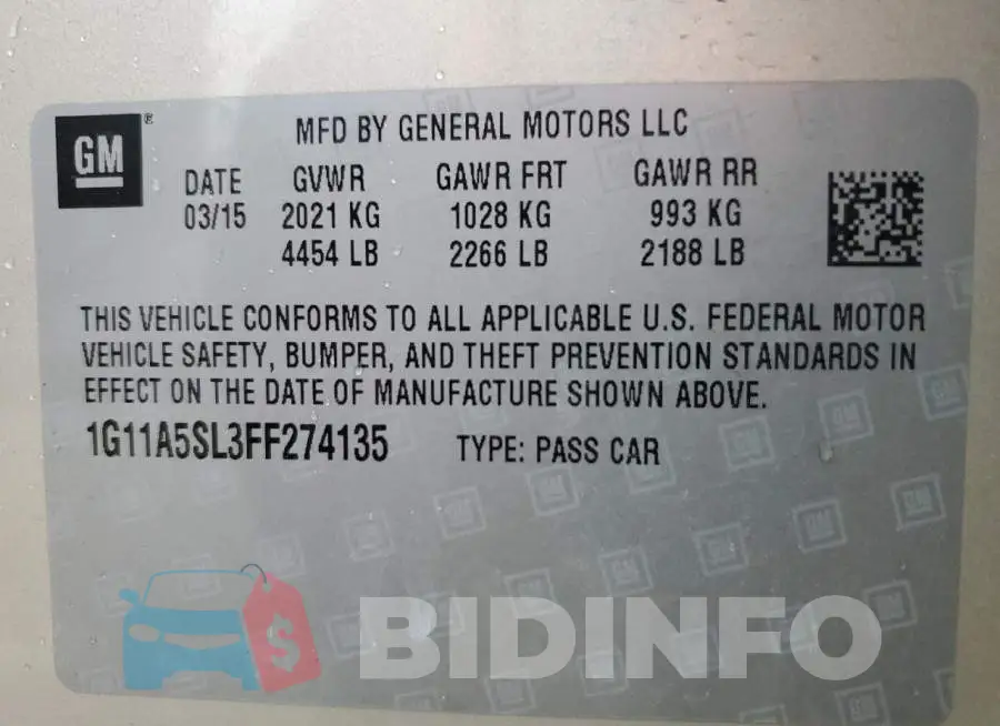 1G11A5SL3FF274135 Photo# 12