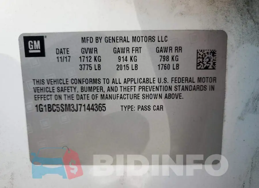 1G1BC5SM3J7144365 Photo# 12