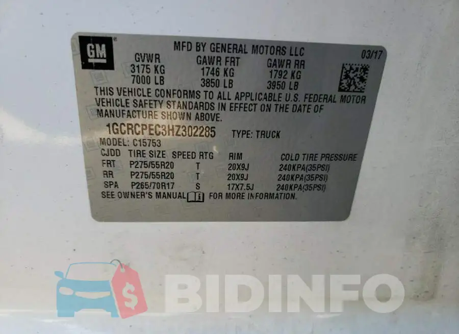 1GCRCPEC3HZ302285 Photo# 12