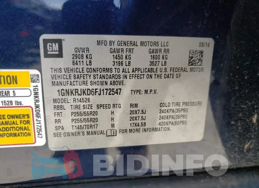 1GNKRJKD6FJ172547 Photo# 14