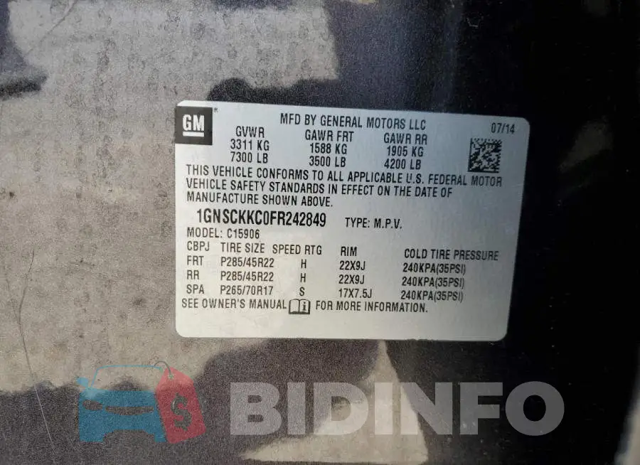 1GNSCKKC0FR242849 Photo# 14