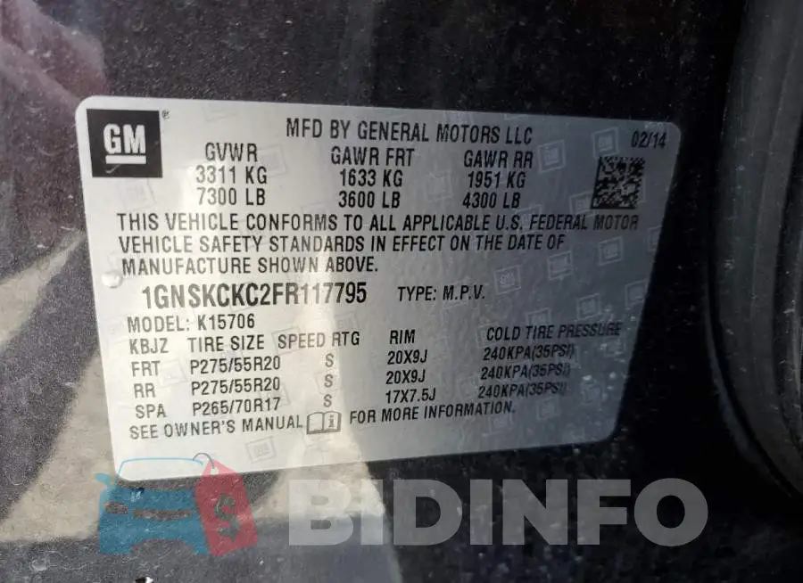 1GNSKCKC2FR117795 Photo# 13