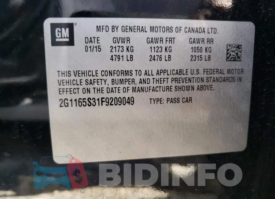 2G1165S31F9209049 Photo# 13