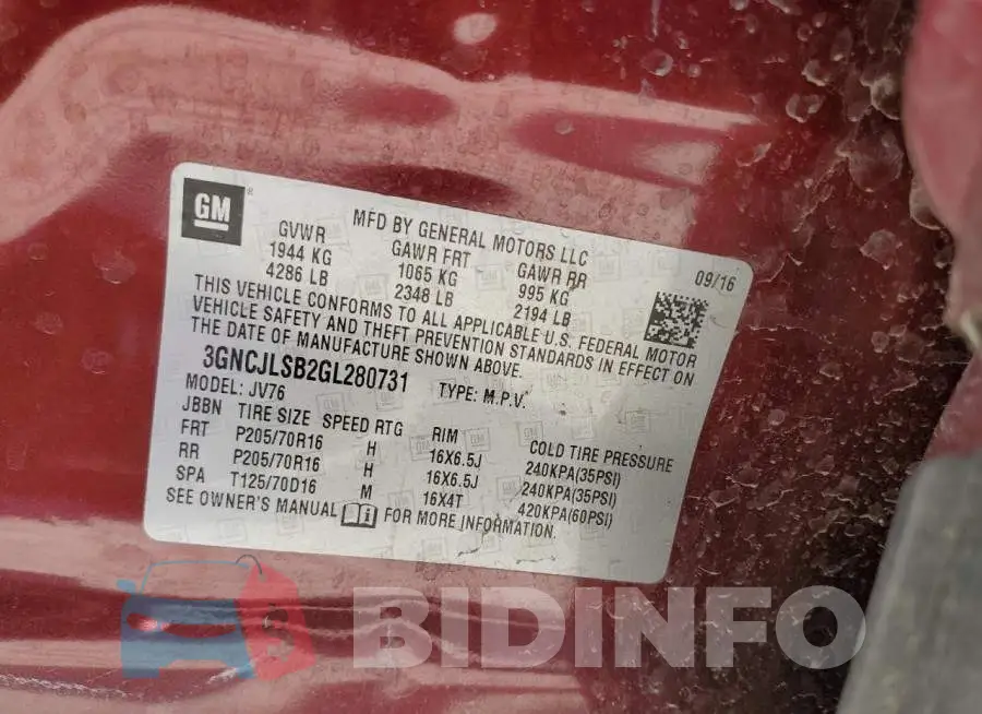 3GNCJLSB2GL280731 Photo# 13