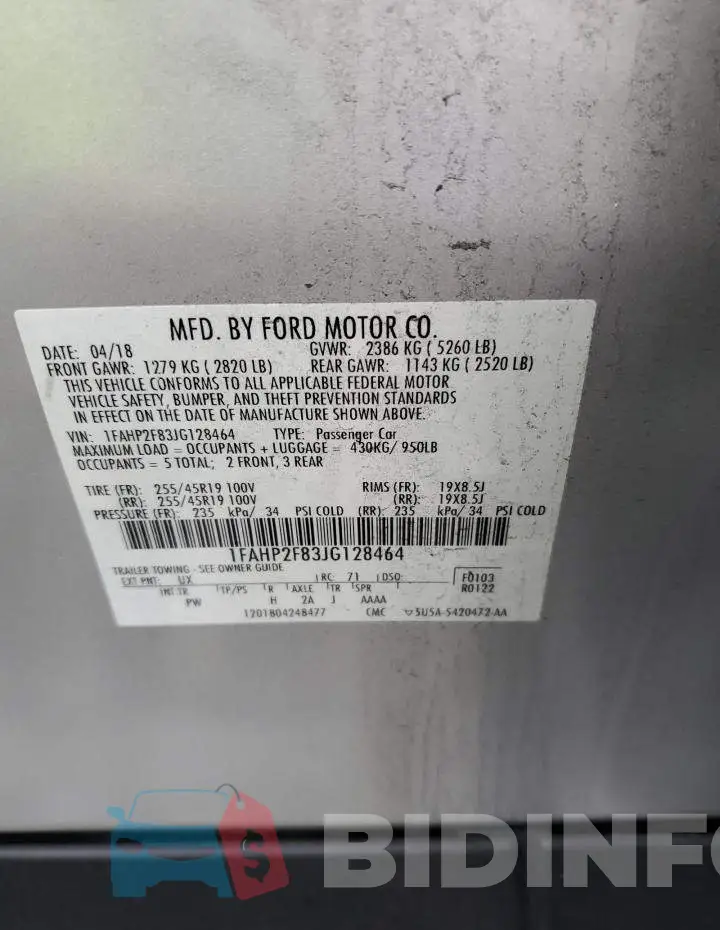 1FAHP2F83JG128464 Photo# 13