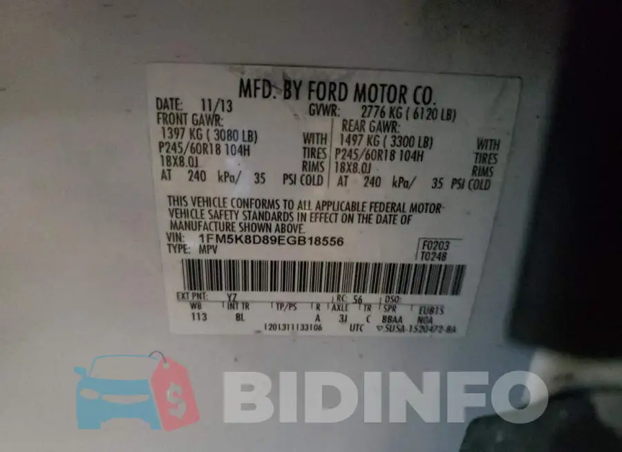 1FM5K8D89EGB18556 Photo# 13
