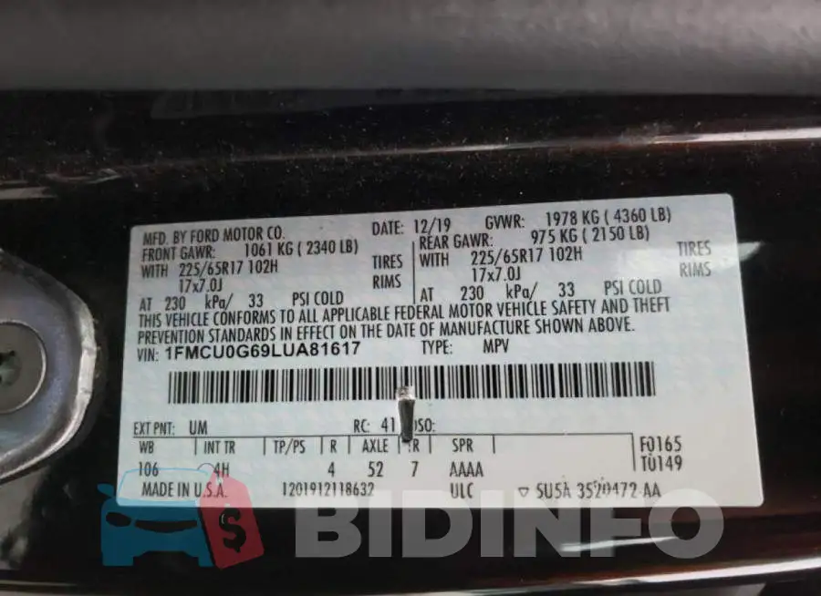 1FMCU0G69LUA81617 Photo# 12