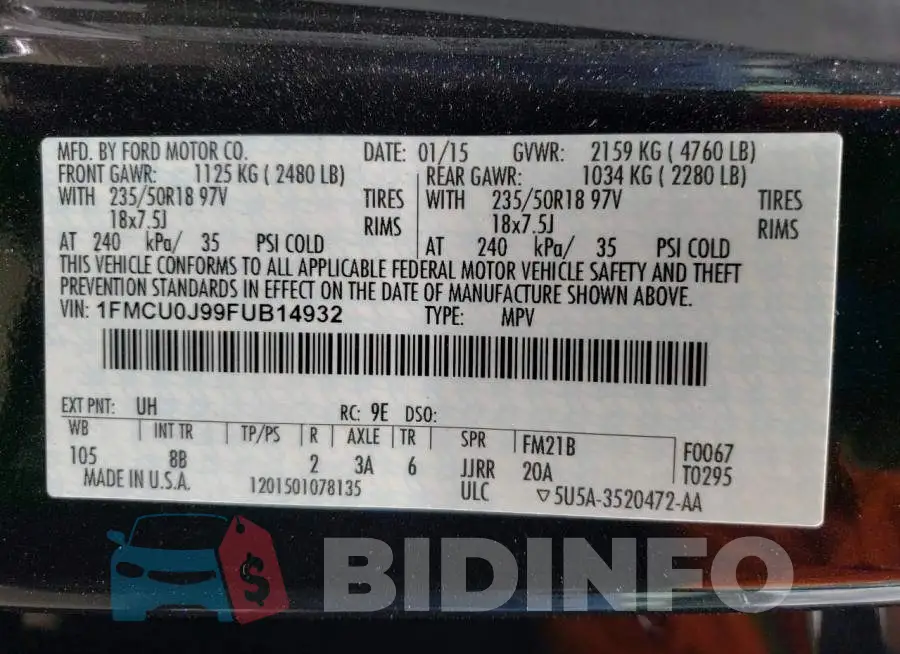 1FMCU0J99FUB14932 Photo# 13