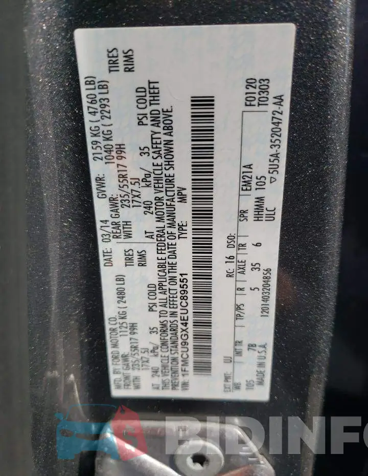 1FMCU9GX4EUC89551 Photo# 12