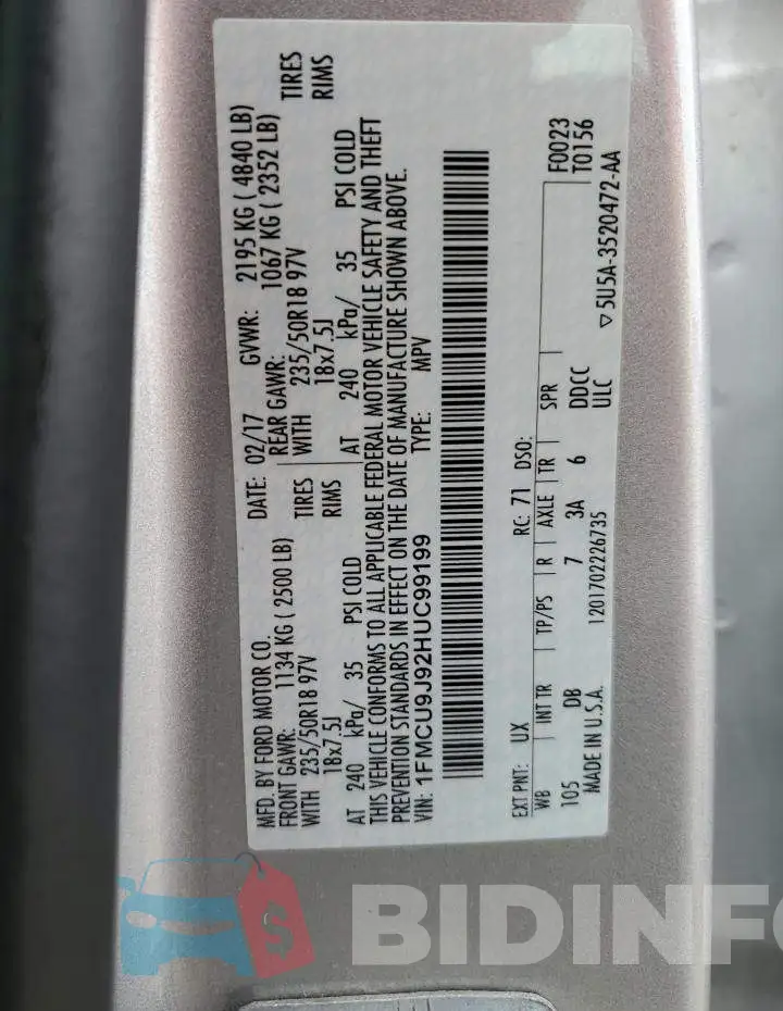1FMCU9J92HUC99199 Photo# 13