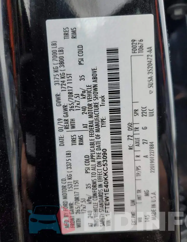 1FTEW1E40KKC53090 Photo# 13