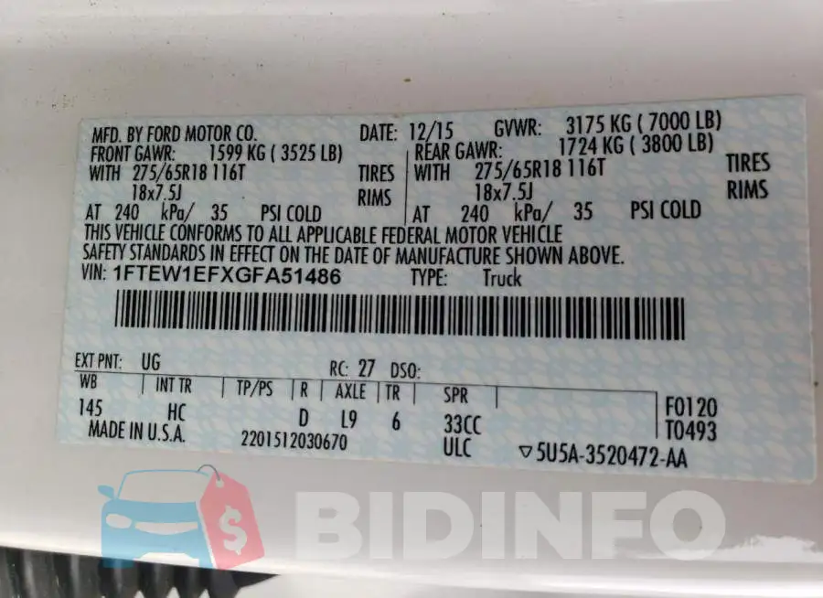 1FTEW1EFXGFA51486 Photo# 12
