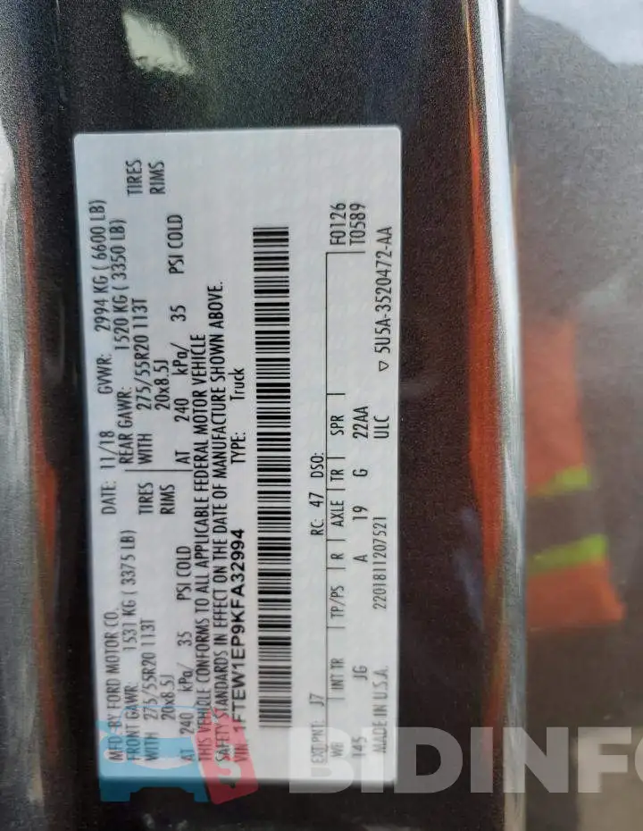 1FTEW1EP9KFA32994 Photo# 12