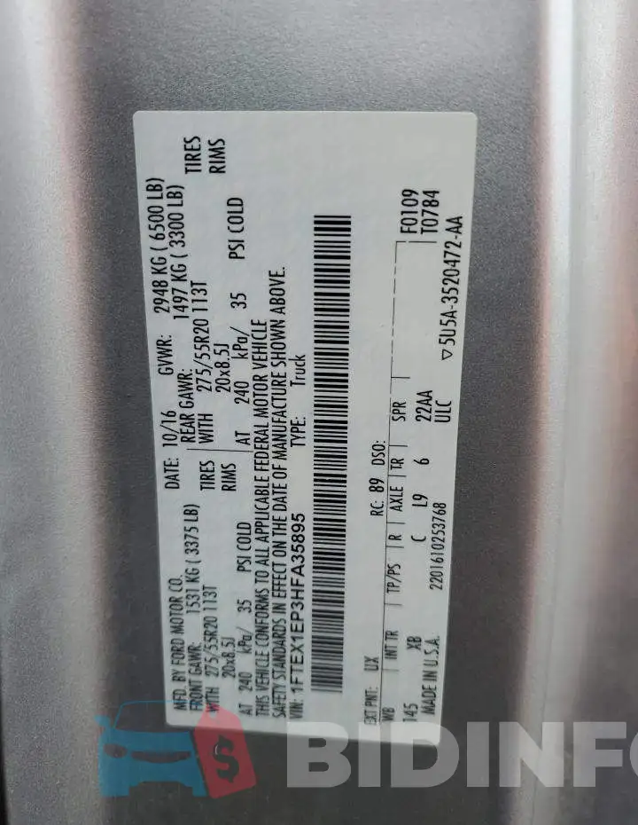 1FTEX1EP3HFA35895 Photo# 12