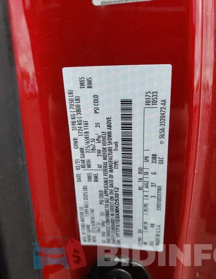 1FTFX1E8XMKD53012 Photo# 12