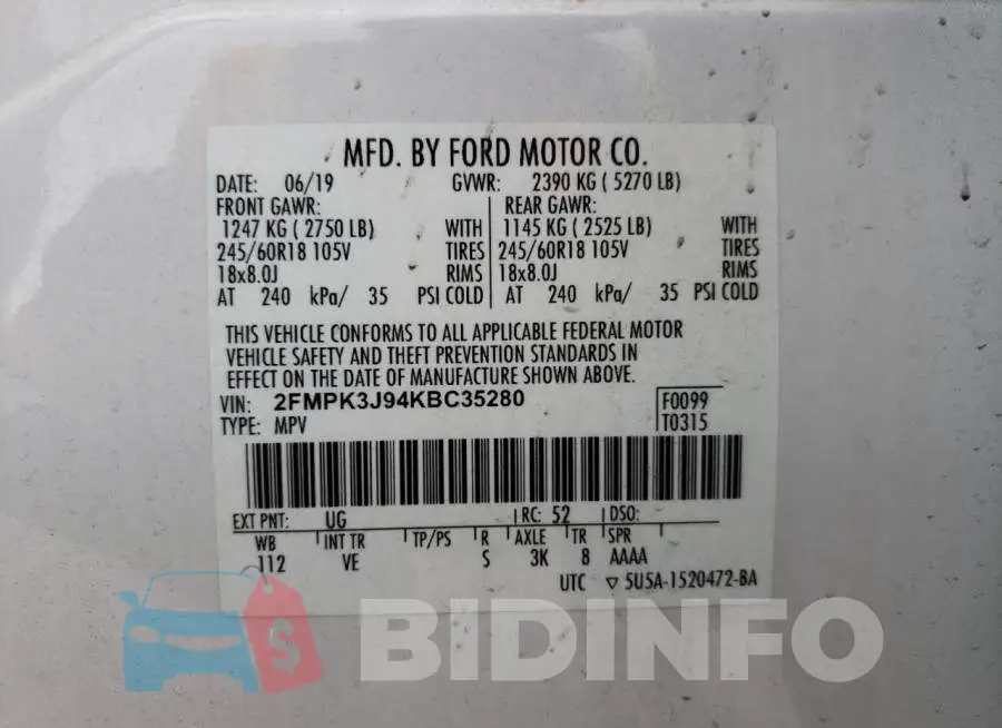 2FMPK3J94KBC35280 Photo# 12