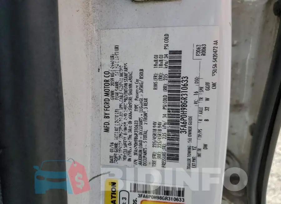 3FA6P0H98GR310633 Photo# 12
