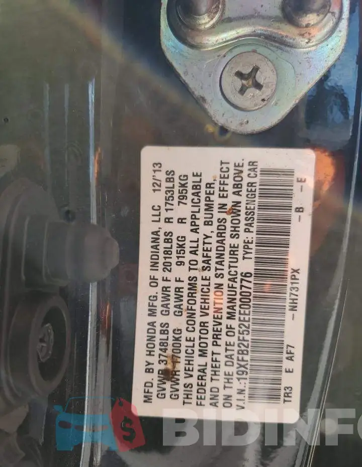 19XFB2F52EE000776 Photo# 12