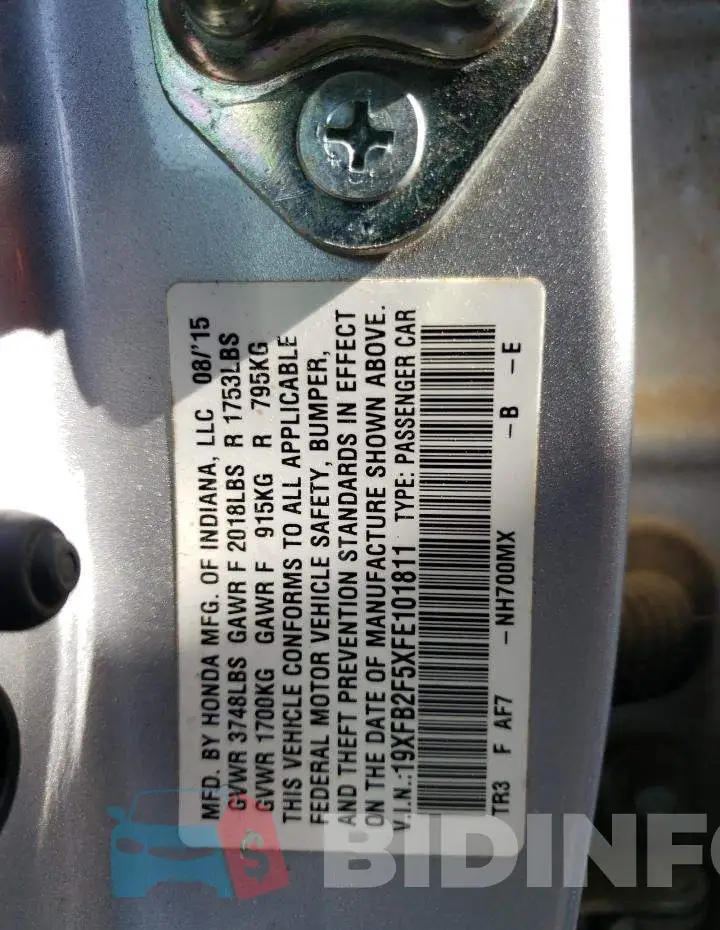 19XFB2F5XFE101811 Photo# 12