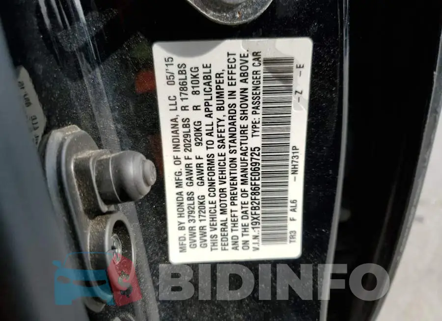 19XFB2F86FE069725 Photo# 13