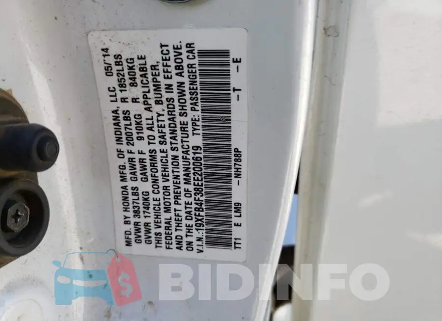 19XFB4F38EE200619 Photo# 12
