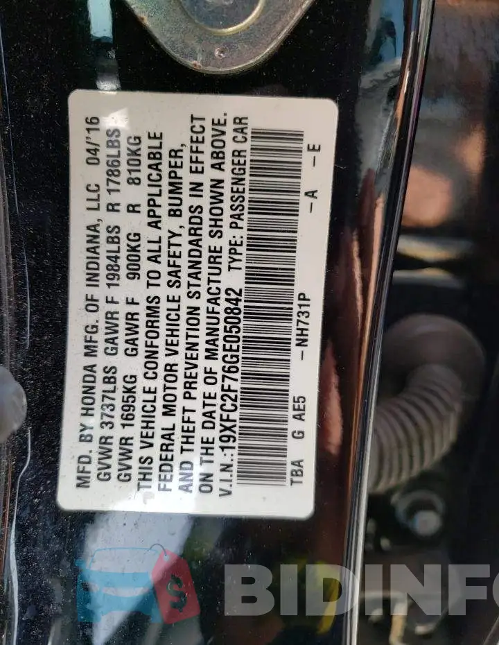 19XFC2F76GE050842 Photo# 12