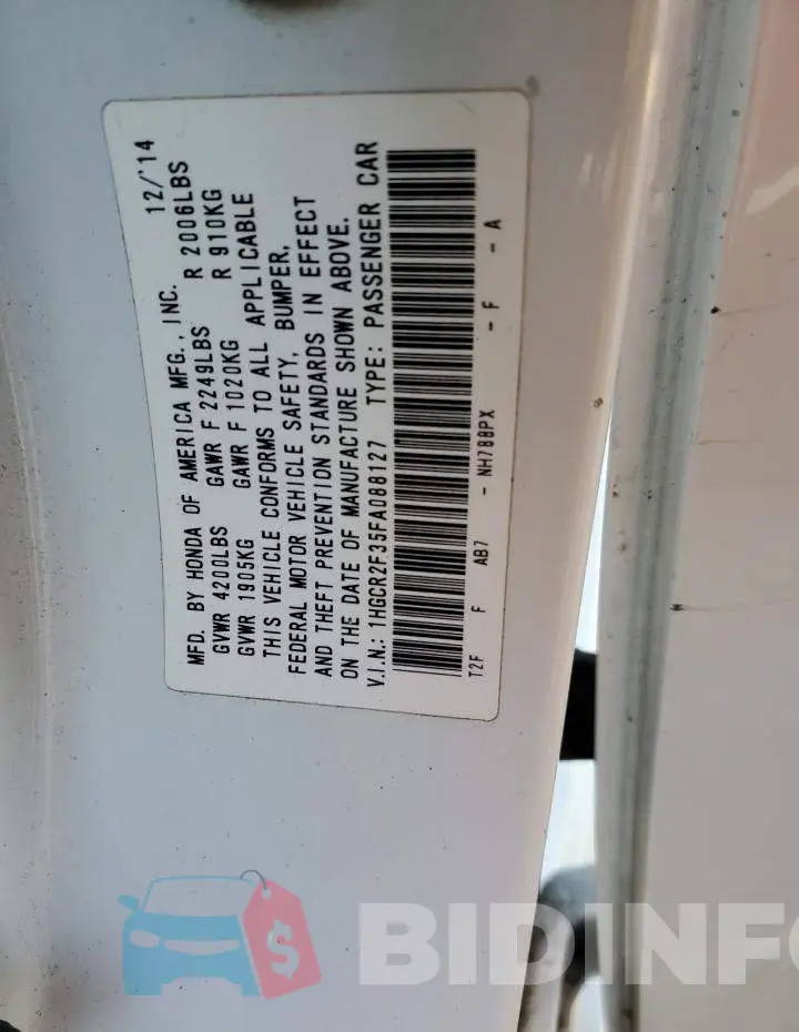 1HGCR2F35FA088127 Photo# 12