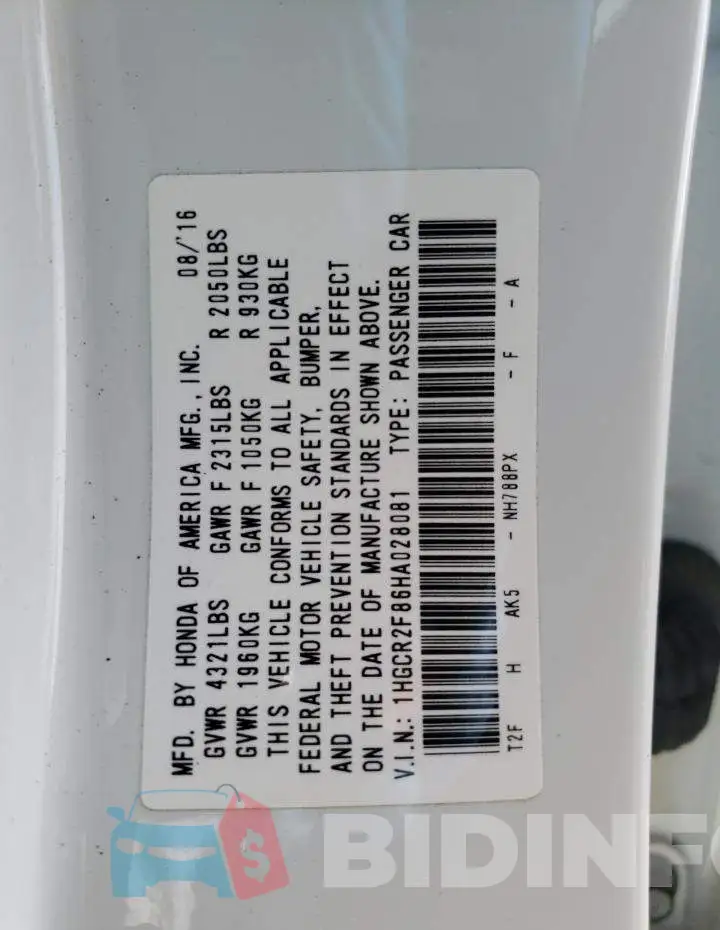 1HGCR2F86HA028081 Photo# 12