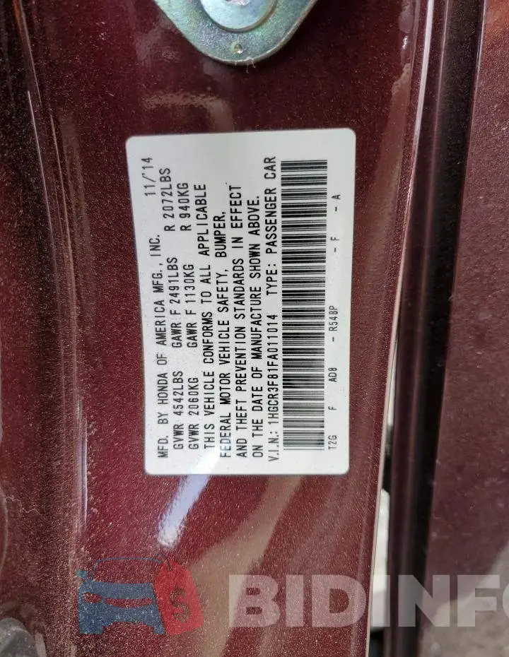 1HGCR3F81FA011014 Photo# 12