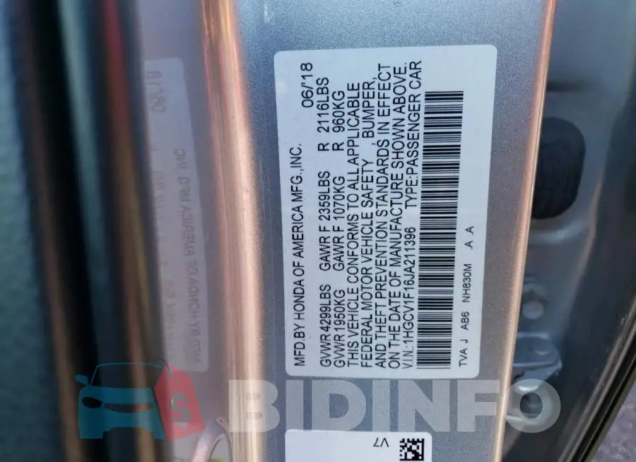 1HGCV1F16JA211396 Photo# 12