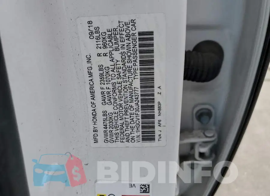 1HGCV1F30JA243777 Photo# 13