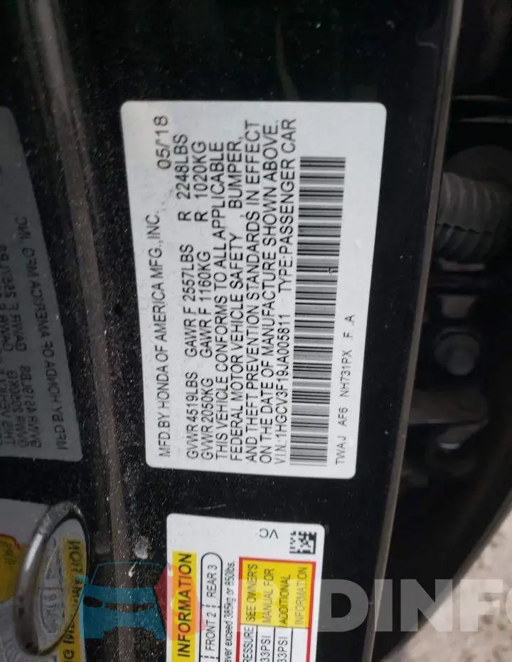 1HGCV3F19JA005811 Photo# 13