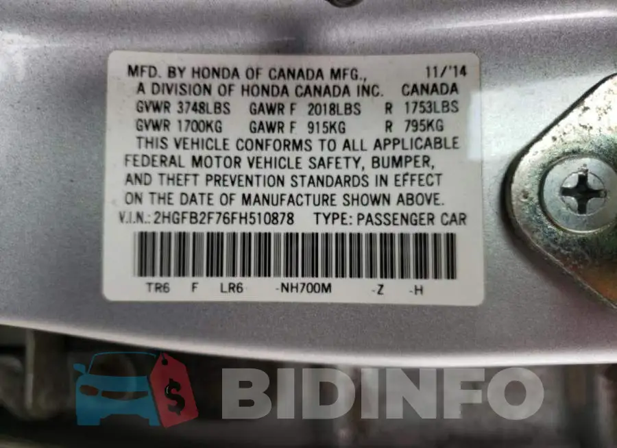 2HGFB2F76FH510878 Photo# 13