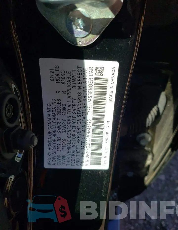 2HGFC2F80MH545726 Photo# 13
