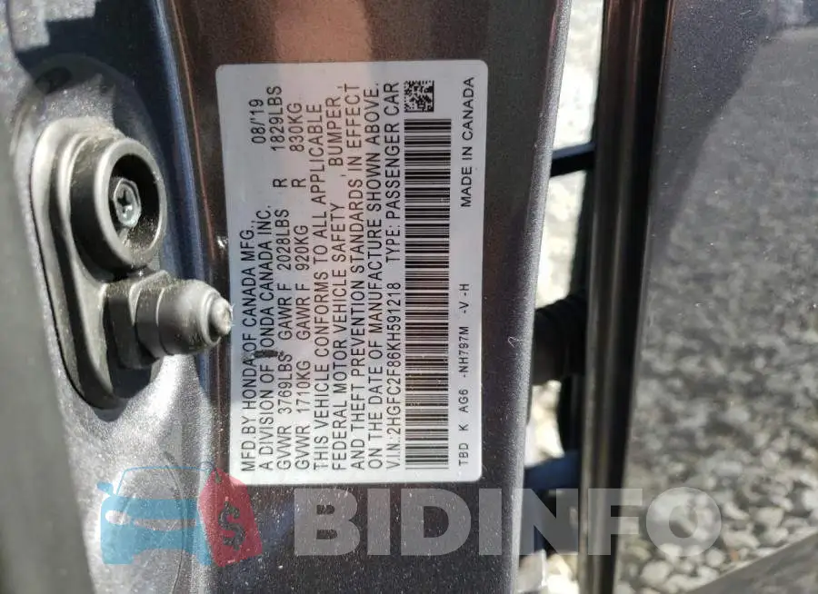 2HGFC2F86KH591218 Photo# 12