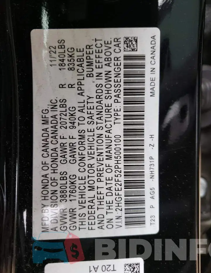 2HGFE2F52PH500100 Photo# 13