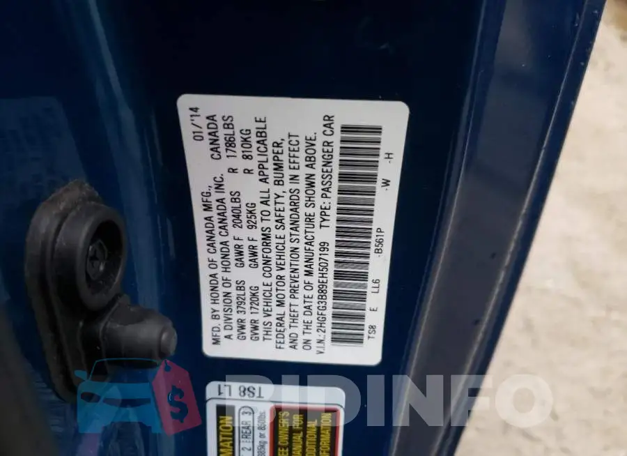 2HGFG3B89EH507199 Photo# 12