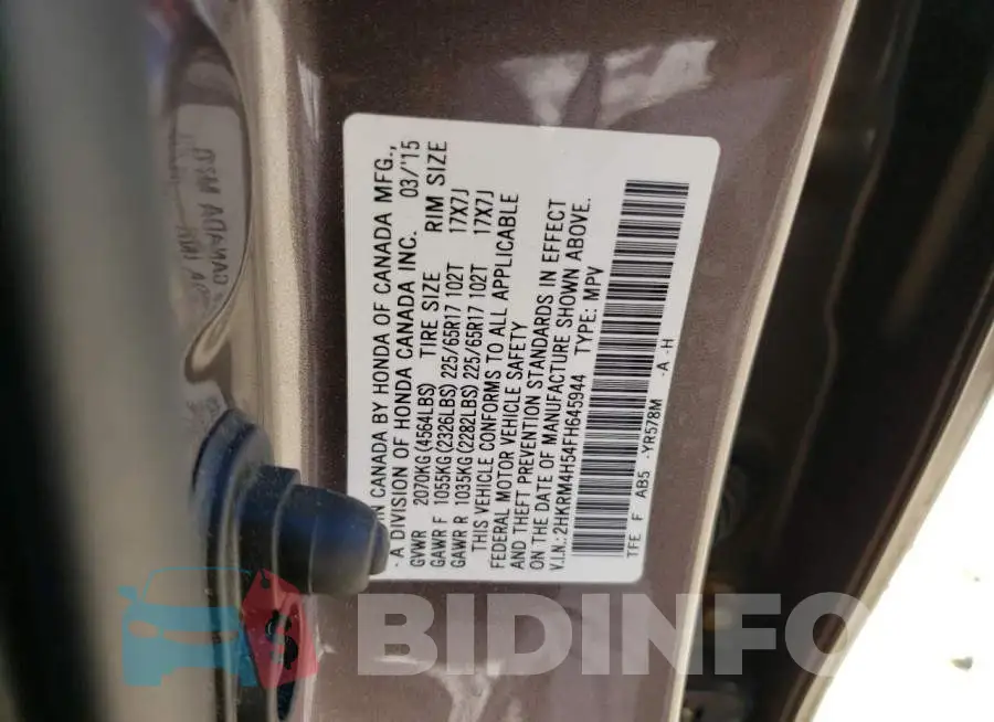 2HKRM4H54FH645944 Photo# 14