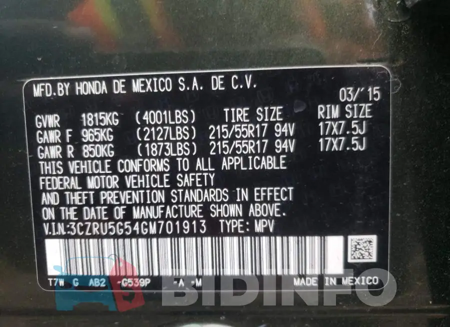 3CZRU5G54GM701913 Photo# 10