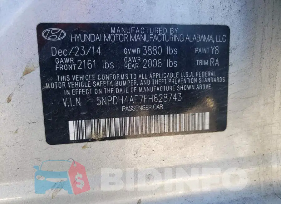 5NPDH4AE7FH628743 Photo# 12