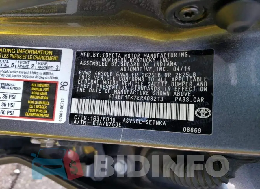 4T4BF1FK7ER408213 Photo# 12
