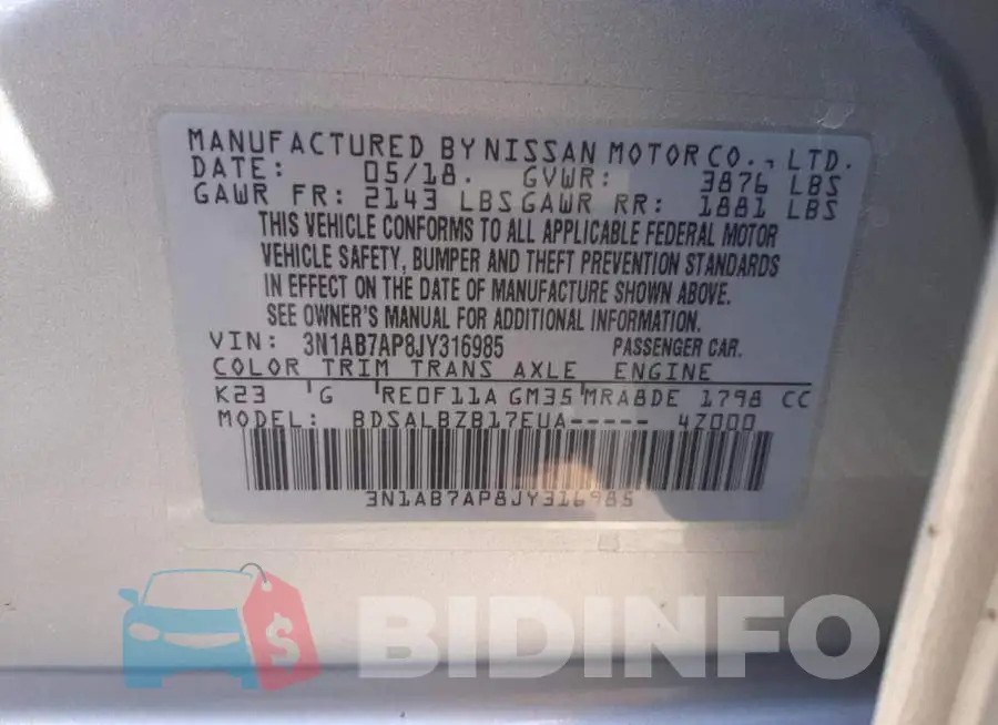 3N1AB7AP8JY316985 Photo# 13