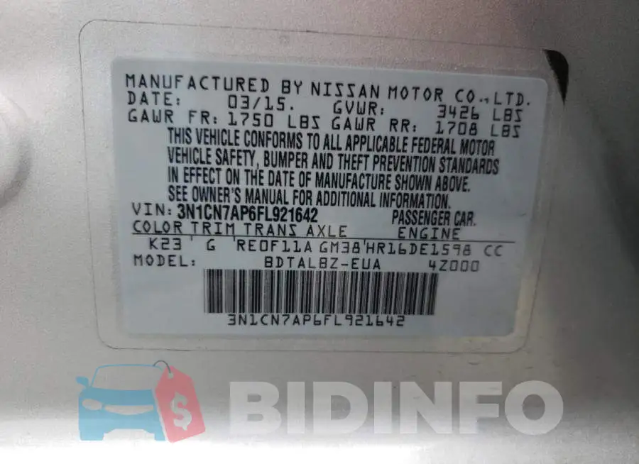 3N1CN7AP6FL921642 Photo# 12